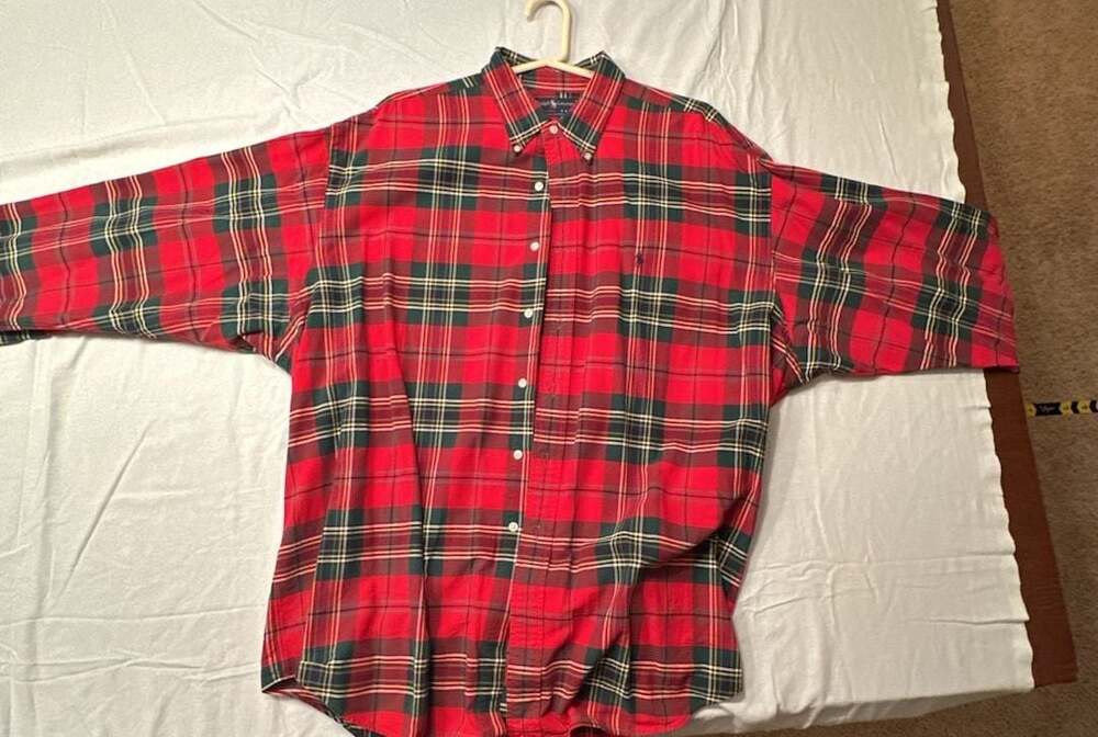 Ralph Lauren Men's Red and Green Plaid Button-Down Shirt